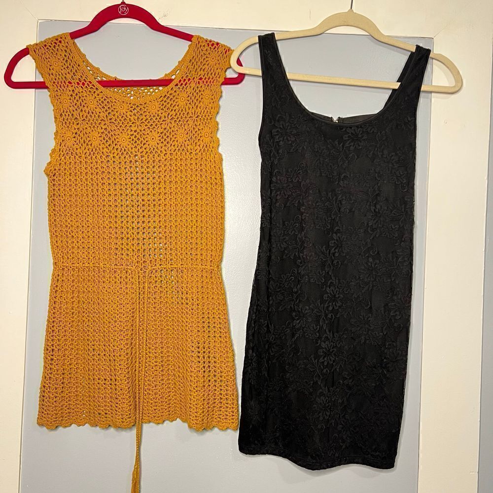 2 for 1, Crochet Cover Up & Material Girl, Black Lace mini Dress Size: S/M